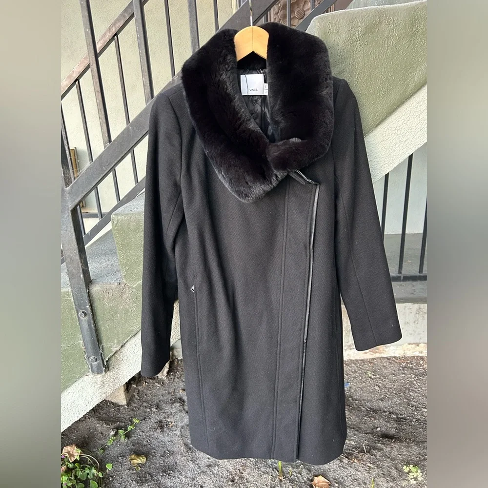 NWOT Vince Wool Lamb Leather and Rabbit Fur Coat Luxury Elegant Sz XS - Picture 2 of 7